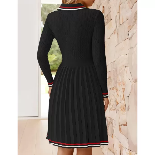 imageZESICA Womens Midi Sweater Dress 2024 Fall Long Sleeve Cable Ribbed Knit A Line Swing Pleated DressesBlack