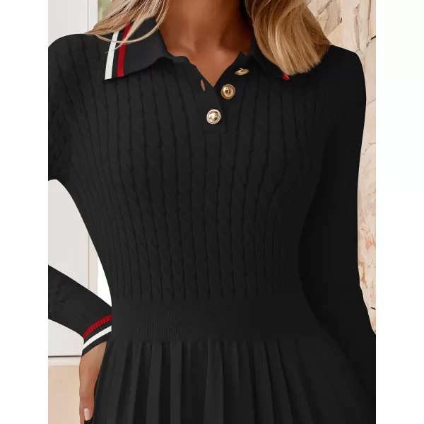 imageZESICA Womens Midi Sweater Dress 2024 Fall Long Sleeve Cable Ribbed Knit A Line Swing Pleated DressesBlack