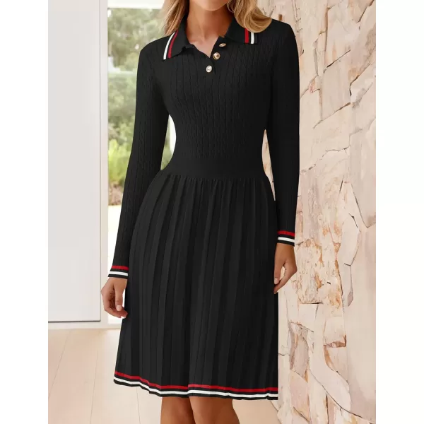 imageZESICA Womens Midi Sweater Dress 2024 Fall Long Sleeve Cable Ribbed Knit A Line Swing Pleated DressesBlack