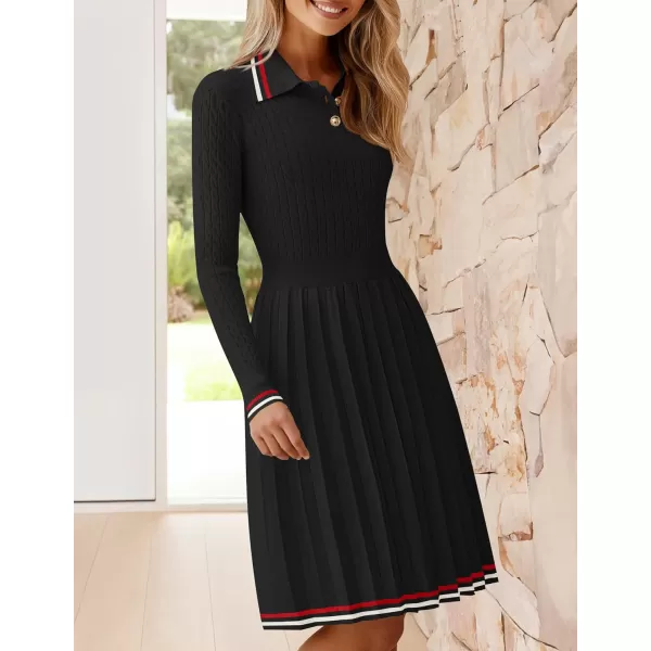 imageZESICA Womens Midi Sweater Dress 2024 Fall Long Sleeve Cable Ribbed Knit A Line Swing Pleated DressesBlack