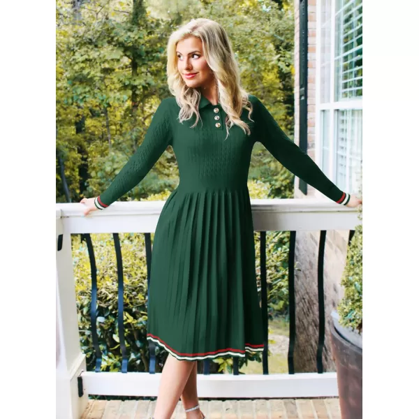 imageZESICA Womens Midi Sweater Dress 2024 Fall Long Sleeve Cable Ribbed Knit A Line Swing Pleated DressesDark Green