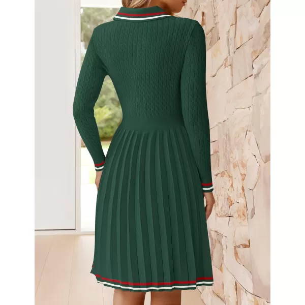 imageZESICA Womens Midi Sweater Dress 2024 Fall Long Sleeve Cable Ribbed Knit A Line Swing Pleated DressesDark Green