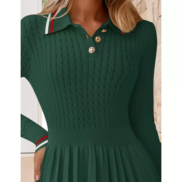 imageZESICA Womens Midi Sweater Dress 2024 Fall Long Sleeve Cable Ribbed Knit A Line Swing Pleated DressesDark Green