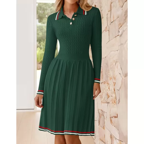 imageZESICA Womens Midi Sweater Dress 2024 Fall Long Sleeve Cable Ribbed Knit A Line Swing Pleated DressesDark Green
