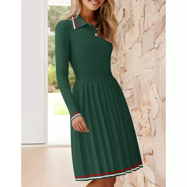 imageZESICA Womens Midi Sweater Dress 2024 Fall Long Sleeve Cable Ribbed Knit A Line Swing Pleated DressesDark Green