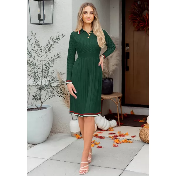 imageZESICA Womens Midi Sweater Dress 2024 Fall Long Sleeve Cable Ribbed Knit A Line Swing Pleated DressesDark Green