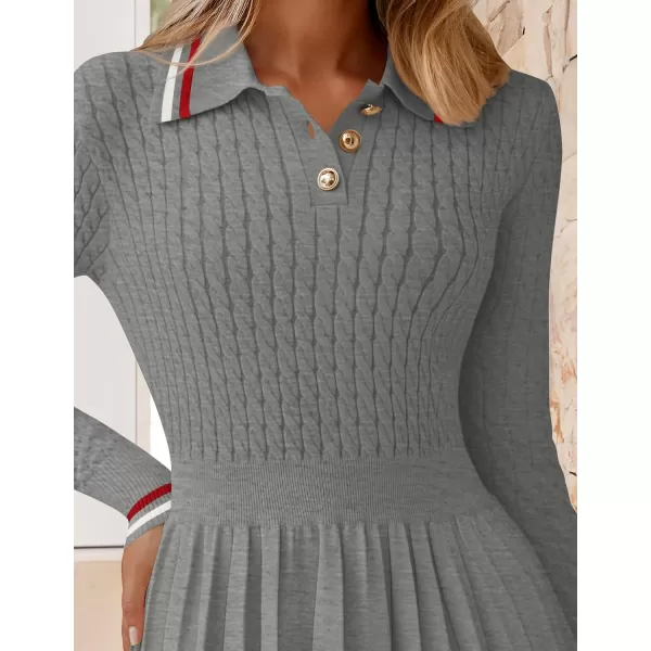 imageZESICA Womens Midi Sweater Dress 2024 Fall Long Sleeve Cable Ribbed Knit A Line Swing Pleated DressesGrey