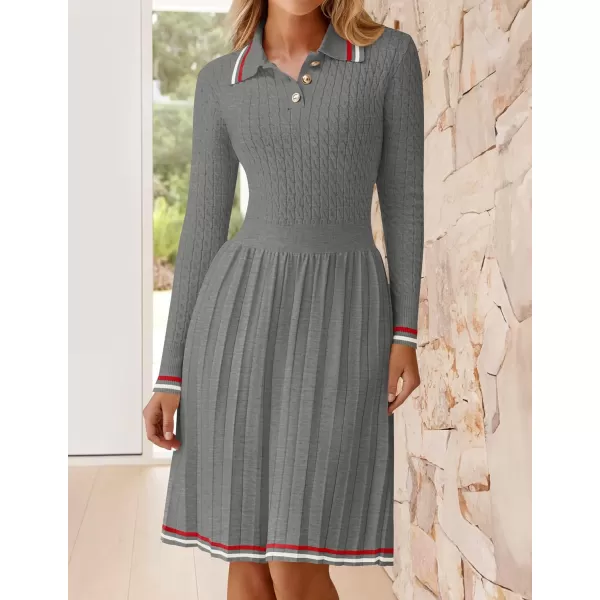 imageZESICA Womens Midi Sweater Dress 2024 Fall Long Sleeve Cable Ribbed Knit A Line Swing Pleated DressesGrey
