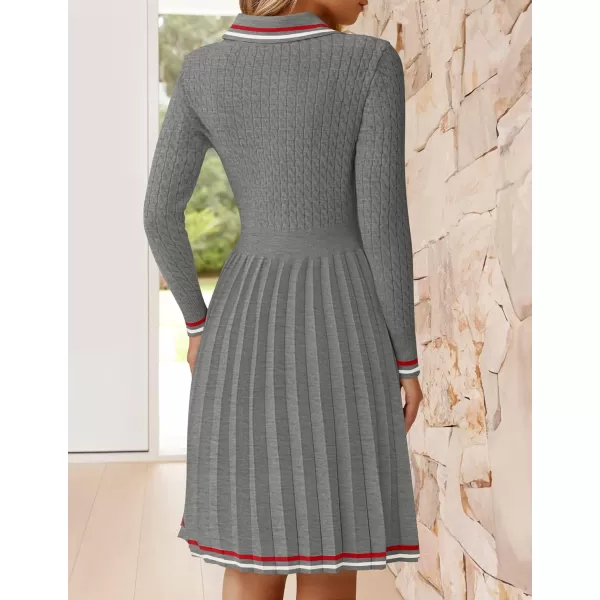 imageZESICA Womens Midi Sweater Dress 2024 Fall Long Sleeve Cable Ribbed Knit A Line Swing Pleated DressesGrey