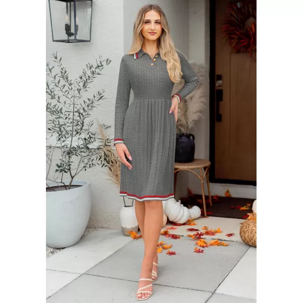 imageZESICA Womens Midi Sweater Dress 2024 Fall Long Sleeve Cable Ribbed Knit A Line Swing Pleated DressesGrey