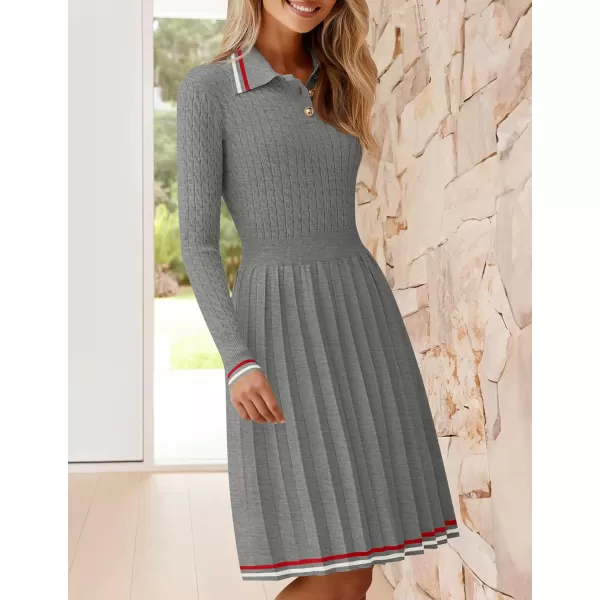 imageZESICA Womens Midi Sweater Dress 2024 Fall Long Sleeve Cable Ribbed Knit A Line Swing Pleated DressesGrey