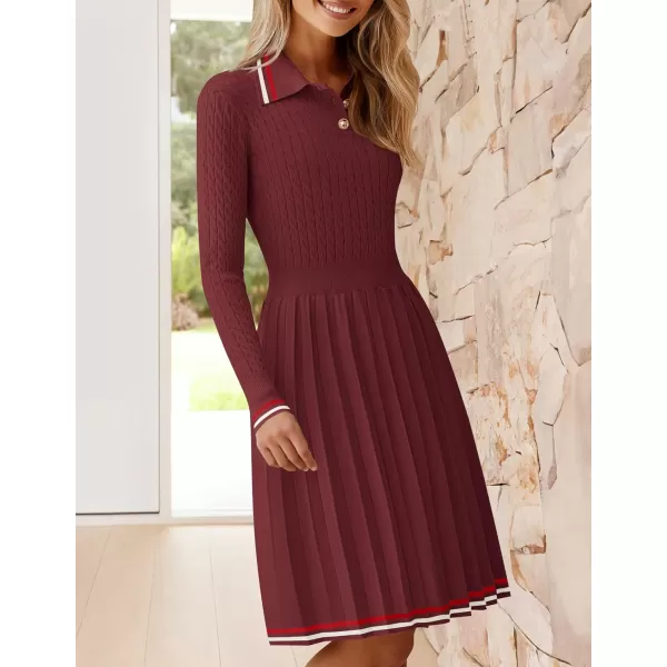 imageZESICA Womens Midi Sweater Dress 2024 Fall Long Sleeve Cable Ribbed Knit A Line Swing Pleated DressesRed