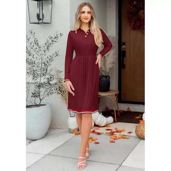 imageZESICA Womens Midi Sweater Dress 2024 Fall Long Sleeve Cable Ribbed Knit A Line Swing Pleated DressesRed