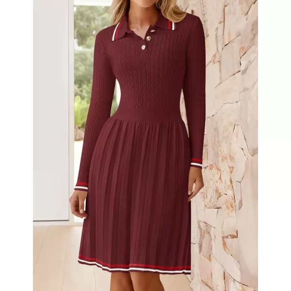 imageZESICA Womens Midi Sweater Dress 2024 Fall Long Sleeve Cable Ribbed Knit A Line Swing Pleated DressesRed