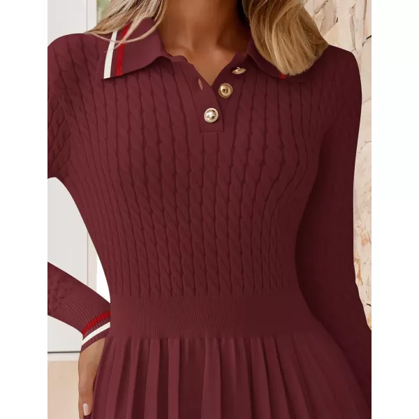 imageZESICA Womens Midi Sweater Dress 2024 Fall Long Sleeve Cable Ribbed Knit A Line Swing Pleated DressesRed