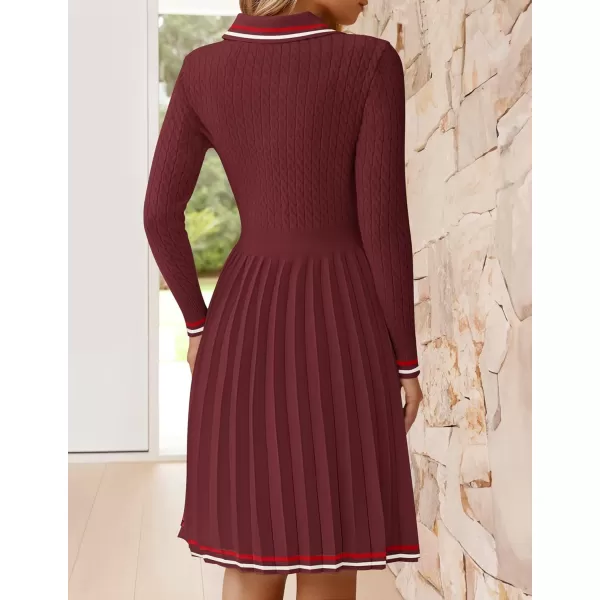 imageZESICA Womens Midi Sweater Dress 2024 Fall Long Sleeve Cable Ribbed Knit A Line Swing Pleated DressesRed
