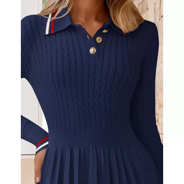 imageZESICA Womens Midi Sweater Dress 2024 Fall Long Sleeve Cable Ribbed Knit A Line Swing Pleated DressesRoyal Blue