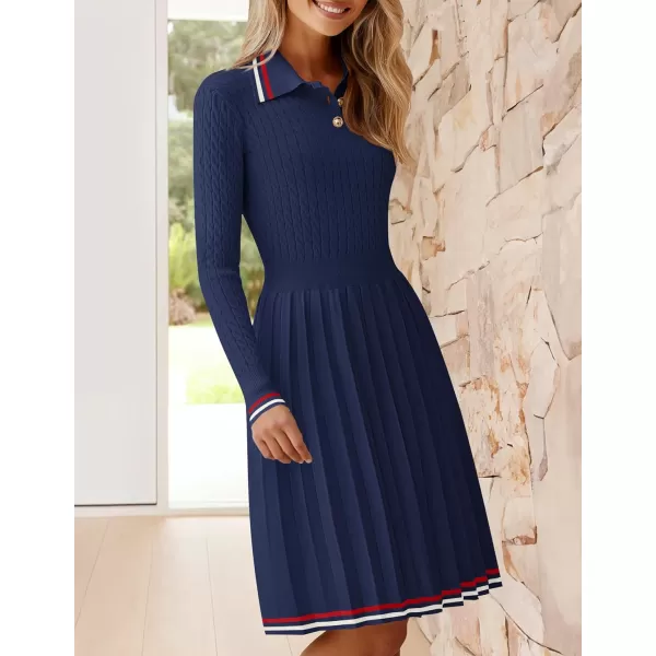 imageZESICA Womens Midi Sweater Dress 2024 Fall Long Sleeve Cable Ribbed Knit A Line Swing Pleated DressesRoyal Blue
