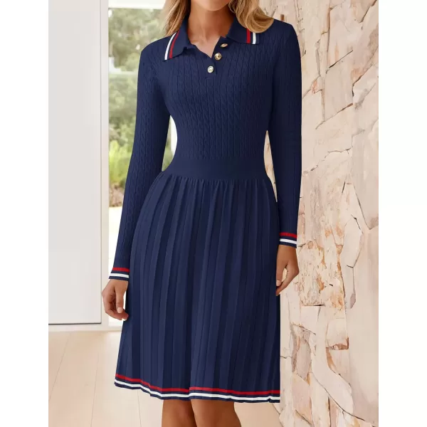 imageZESICA Womens Midi Sweater Dress 2024 Fall Long Sleeve Cable Ribbed Knit A Line Swing Pleated DressesRoyal Blue