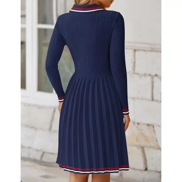 imageZESICA Womens Midi Sweater Dress 2024 Fall Long Sleeve Cable Ribbed Knit A Line Swing Pleated DressesRoyal Blue