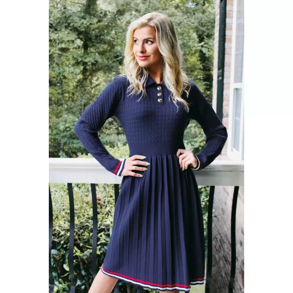 imageZESICA Womens Midi Sweater Dress 2024 Fall Long Sleeve Cable Ribbed Knit A Line Swing Pleated DressesRoyal Blue