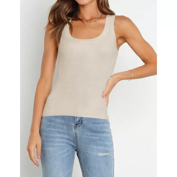 imageZESICA Womens Sleeveless Tank Tops Summer Scoop Neck Ribbed Knit Slim Fitted Casual Basic Tee ShirtsAlmond