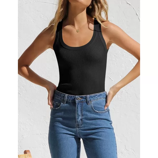 imageZESICA Womens Sleeveless Tank Tops Summer Scoop Neck Ribbed Knit Slim Fitted Casual Basic Tee ShirtsBlack