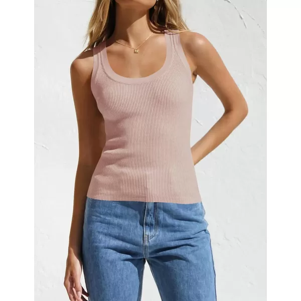 imageZESICA Womens Sleeveless Tank Tops Summer Scoop Neck Ribbed Knit Slim Fitted Casual Basic Tee ShirtsDustypink
