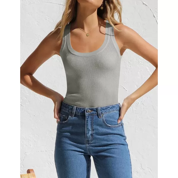 imageZESICA Womens Sleeveless Tank Tops Summer Scoop Neck Ribbed Knit Slim Fitted Casual Basic Tee ShirtsGrey