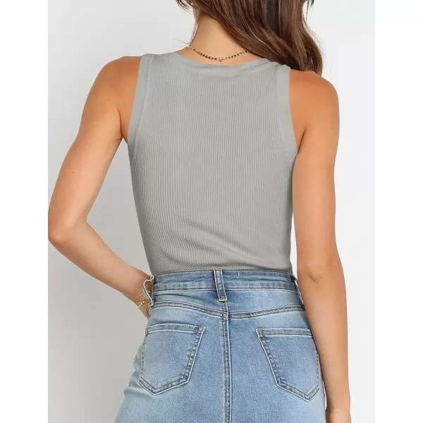 imageZESICA Womens Sleeveless Tank Tops Summer Scoop Neck Ribbed Knit Slim Fitted Casual Basic Tee ShirtsGrey