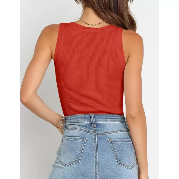 imageZESICA Womens Sleeveless Tank Tops Summer Scoop Neck Ribbed Knit Slim Fitted Casual Basic Tee ShirtsOrangered