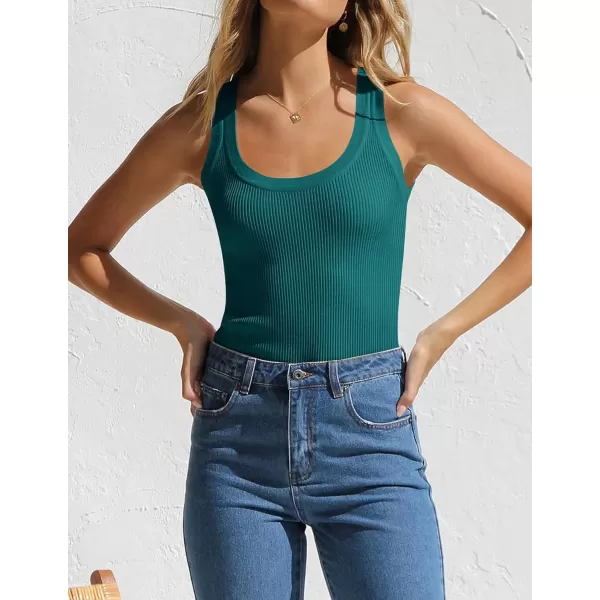 imageZESICA Womens Sleeveless Tank Tops Summer Scoop Neck Ribbed Knit Slim Fitted Casual Basic Tee ShirtsTeal