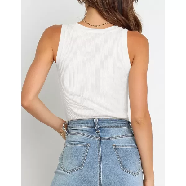 imageZESICA Womens Sleeveless Tank Tops Summer Scoop Neck Ribbed Knit Slim Fitted Casual Basic Tee ShirtsWhite