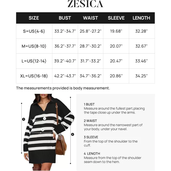 imageZESICA Womens Striped Sweater Dress 2024 Fall Long Sleeve V Neck Collar Loose Knit Mini DressesBlack