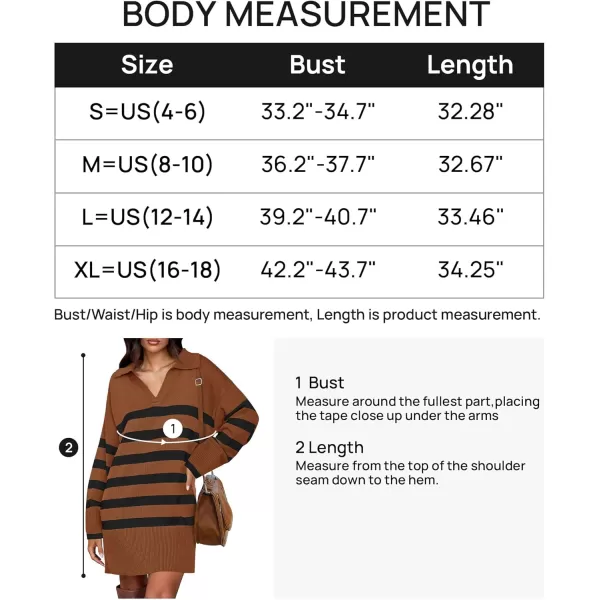 imageZESICA Womens Striped Sweater Dress 2024 Fall Long Sleeve V Neck Collar Loose Knit Mini DressesCaramel