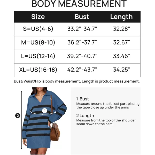 imageZESICA Womens Striped Sweater Dress 2024 Fall Long Sleeve V Neck Collar Loose Knit Mini DressesDusty Blue