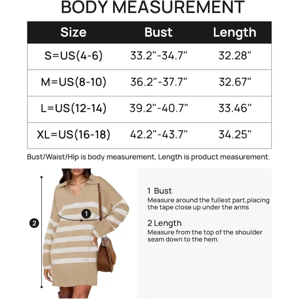 imageZESICA Womens Striped Sweater Dress 2024 Fall Long Sleeve V Neck Collar Loose Knit Mini DressesKhaki