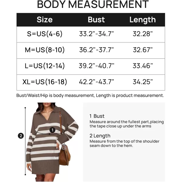 imageZESICA Womens Striped Sweater Dress 2024 Fall Long Sleeve V Neck Collar Loose Knit Mini DressesMocha