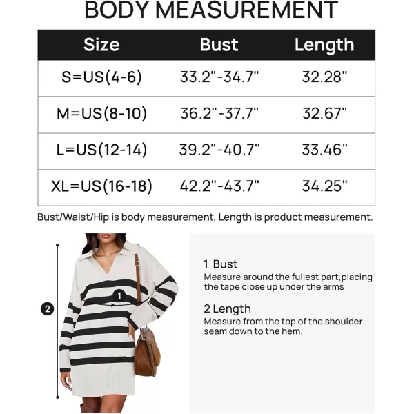 imageZESICA Womens Striped Sweater Dress 2024 Fall Long Sleeve V Neck Collar Loose Knit Mini DressesWhite