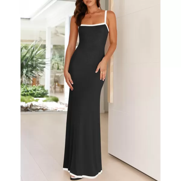 imageZESICA Womens Summer Spaghetti Straps Maxi Dress 2024 Sleeveless Square Neck Lightweight Long Beach DressesBlack