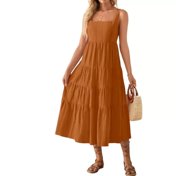imageZESICA Womens 2024 Summer Sleeveless Dress Casual Backless Loose Flowy Tiered Sundress Beach Cover up Tank DressesOrange