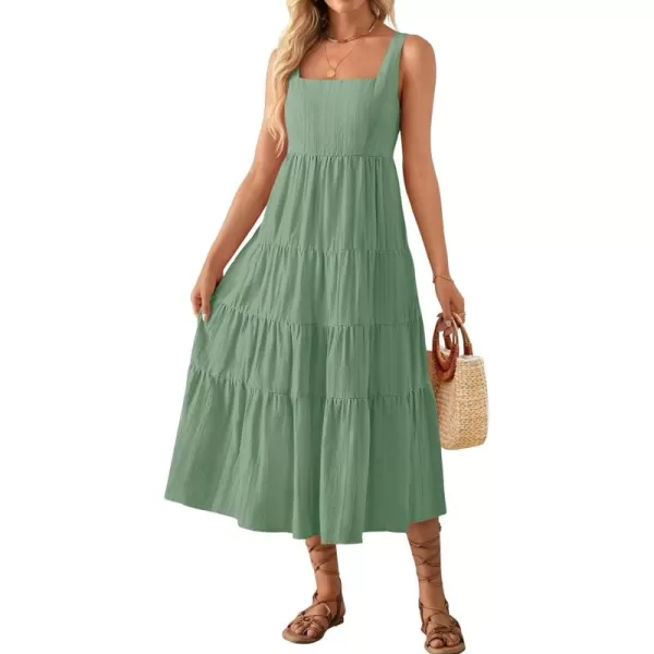 imageZESICA Womens 2024 Summer Sleeveless Dress Casual Backless Loose Flowy Tiered Sundress Beach Cover up Tank DressesSage Green