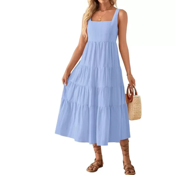 imageZESICA Womens 2024 Summer Sleeveless Dress Casual Backless Loose Flowy Tiered Sundress Beach Cover up Tank DressesSky