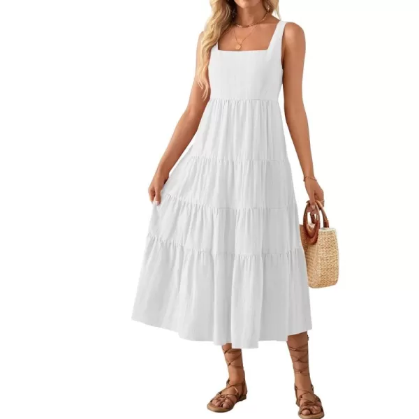 imageZESICA Womens 2024 Summer Sleeveless Dress Casual Backless Loose Flowy Tiered Sundress Beach Cover up Tank DressesWhite