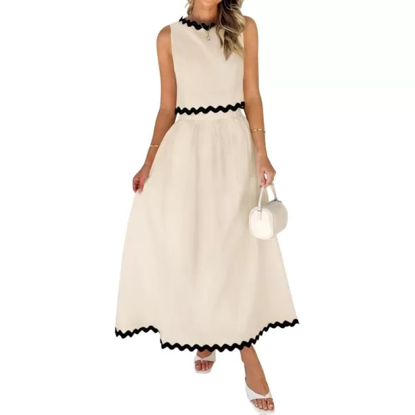 imageZESICA Womens 2024 Summer Two Piece Outfits Casual Sleeveless Tank Top and A Line Flowy Maxi Skirt Sets Vacation OutfitApricot
