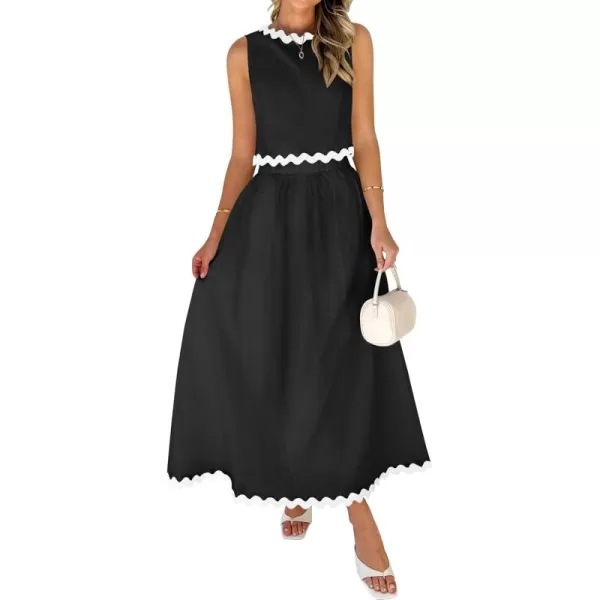 imageZESICA Womens 2024 Summer Two Piece Outfits Casual Sleeveless Tank Top and A Line Flowy Maxi Skirt Sets Vacation OutfitBlack