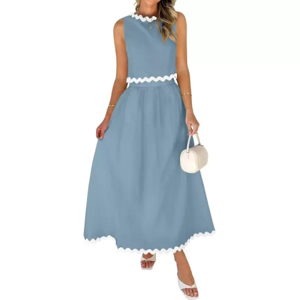 imageZESICA Womens 2024 Summer Two Piece Outfits Casual Sleeveless Tank Top and A Line Flowy Maxi Skirt Sets Vacation OutfitBlue