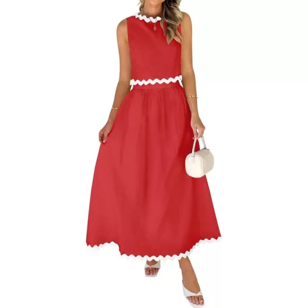imageZESICA Womens 2024 Summer Two Piece Outfits Casual Sleeveless Tank Top and A Line Flowy Maxi Skirt Sets Vacation OutfitRed