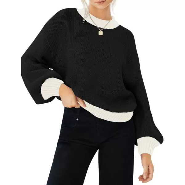 imageZESICA Womens Casual Long Sleeve Crew Neck Pullover 2024 Fall Ribbed Knit Loose Contrast Color Sweater TopsDark