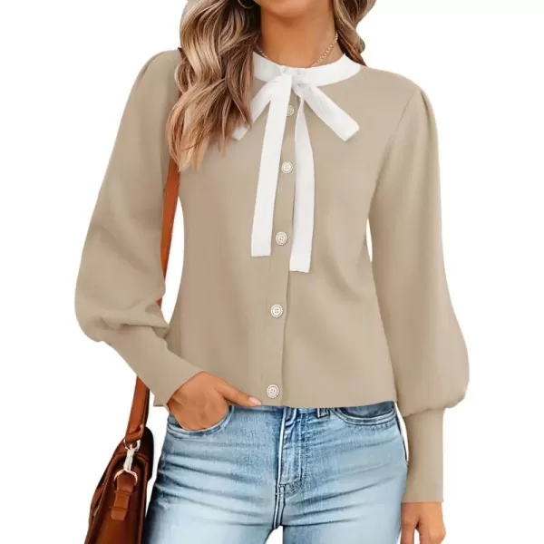 imageZESICA Womens Fall Winter Cardigan Sweaters Long Lantern Sleeve Open Front Button Down Comfy Knitted Outerwear CoatApricot